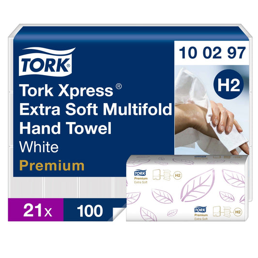 Tork Papierhandtücher Xpress® Premium 21,2 x 34 cm (B x L) Zellstoff weiß 21 x 100 Bl./Pack.