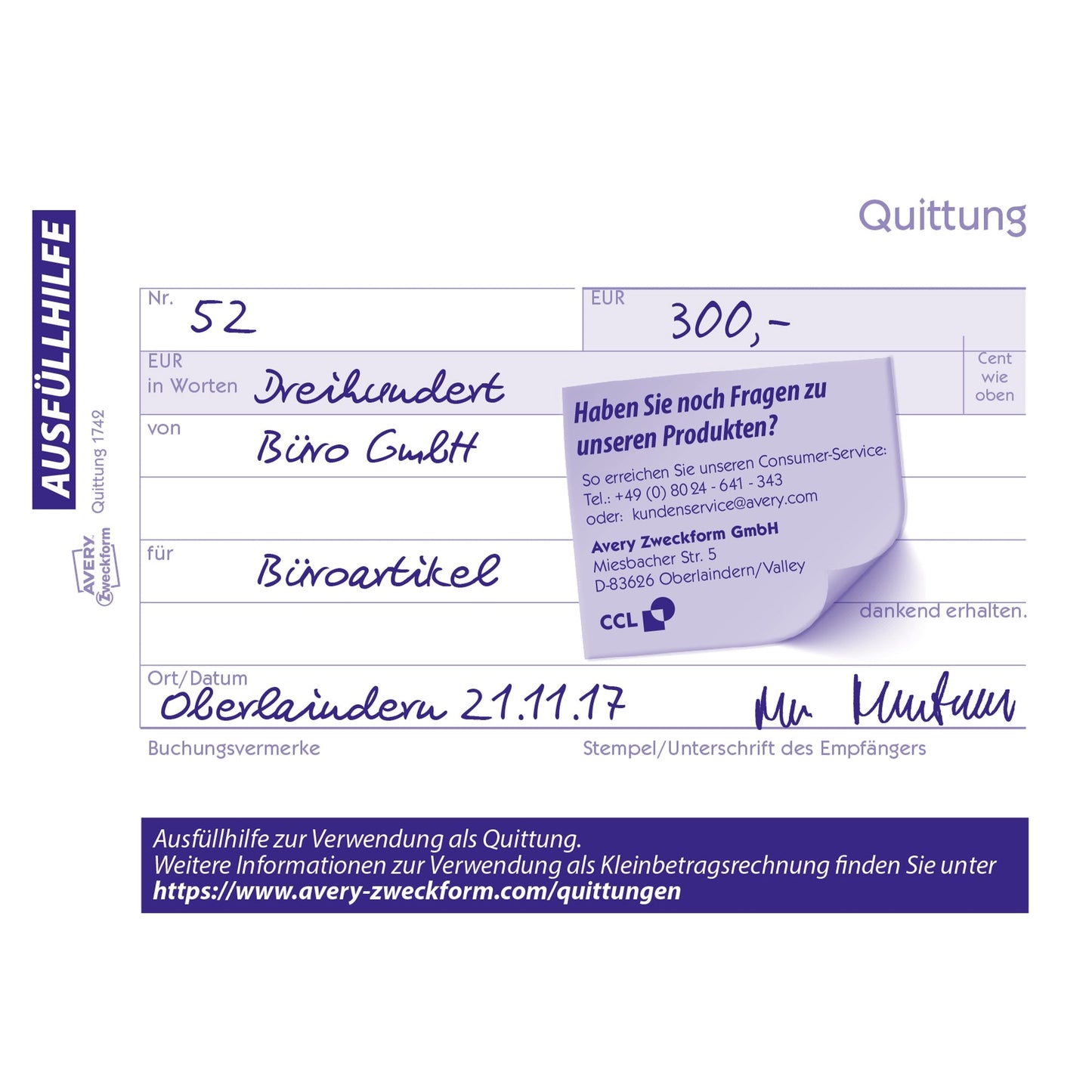 Avery Zweckform Quittung 1742 DIN A6 quer selbstdurchschreibend 1 Durchschlag 2 x 40 Bl.