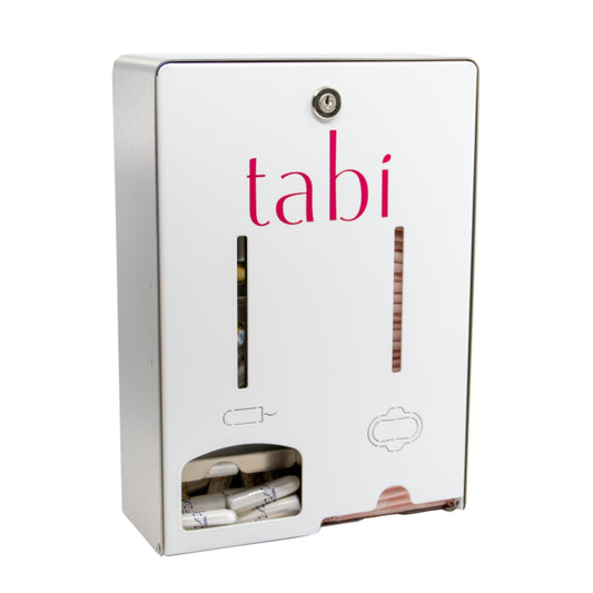 tabi Tampon- und Bindenspender 21,3 x 30,2 x 9,3 cm (B x H x T) 40 Binden, 160 Tampons Edelstahl weiß