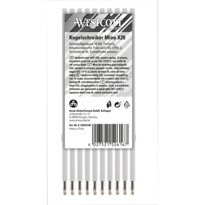 Westcott Kugelschreibermine 1mm schwarz X20 dokumentenecht 10 St./Pack.