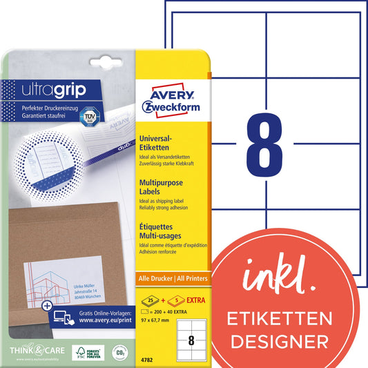 Avery Zweckform Universaletikett ultragrip 97 x 67,7 mm (B x H) Papier weiß 240 Etik./Pack.