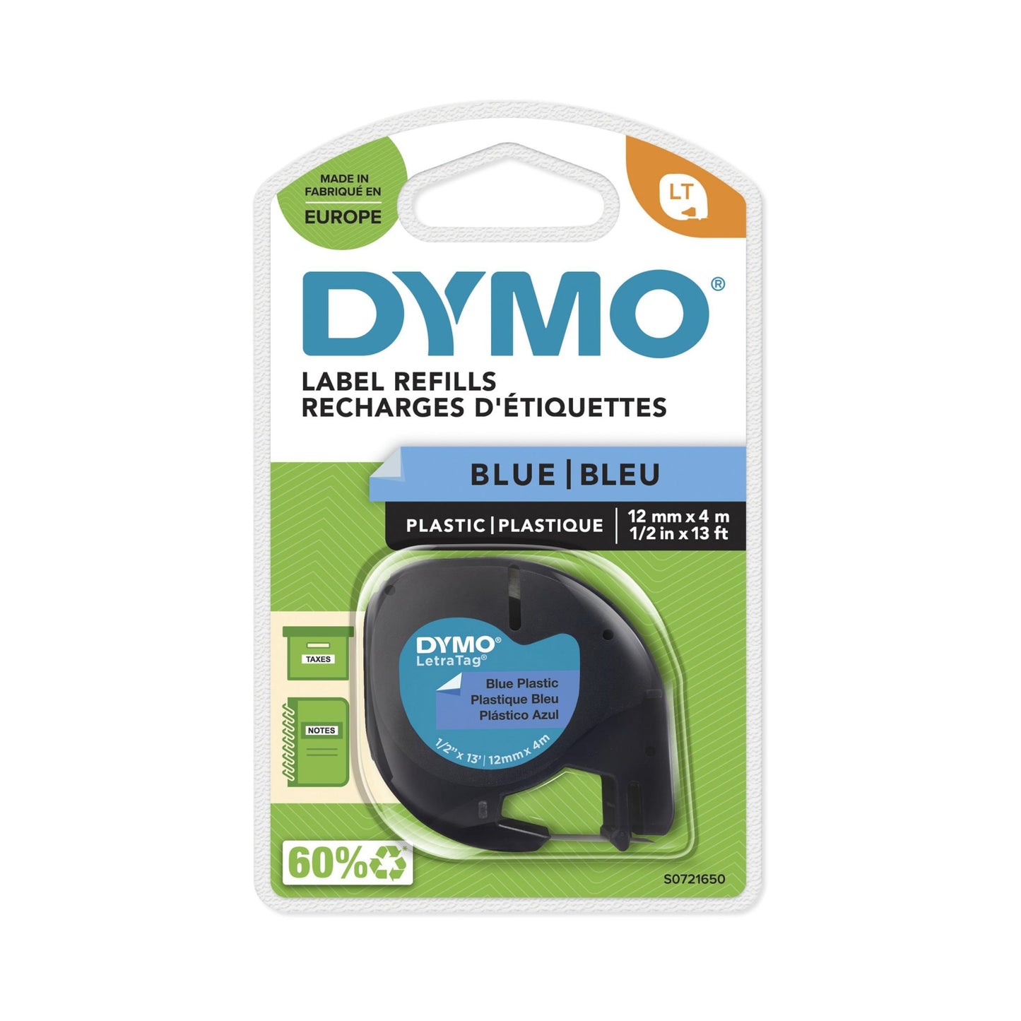 DYMO® Schriftbandkassette 12 mm x 4 m (B x L) blau schwarz