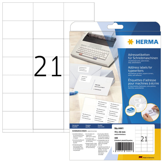 HERMA Adressetikett 70 x 42 mm (B x H) Papier weiß 420 Etik./Pack.