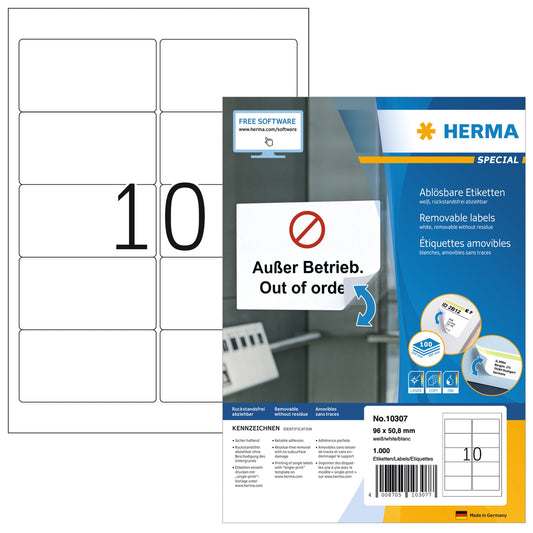 HERMA Adressetikett 96 x 50,8 mm (B x H) Papier weiß 1.000 Etik./Pack.