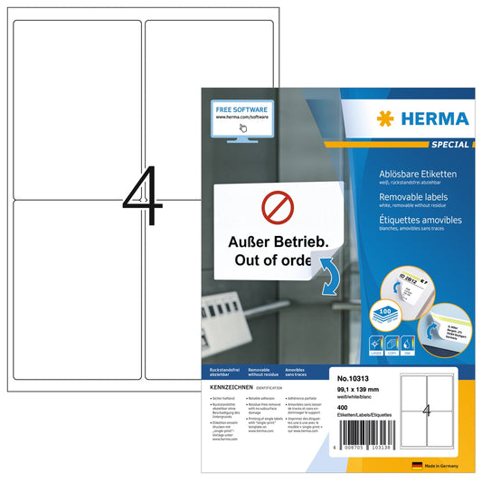 HERMA Adressetikett 99,1 x 139 mm (B x H) Papier weiß 400 Etik./Pack.