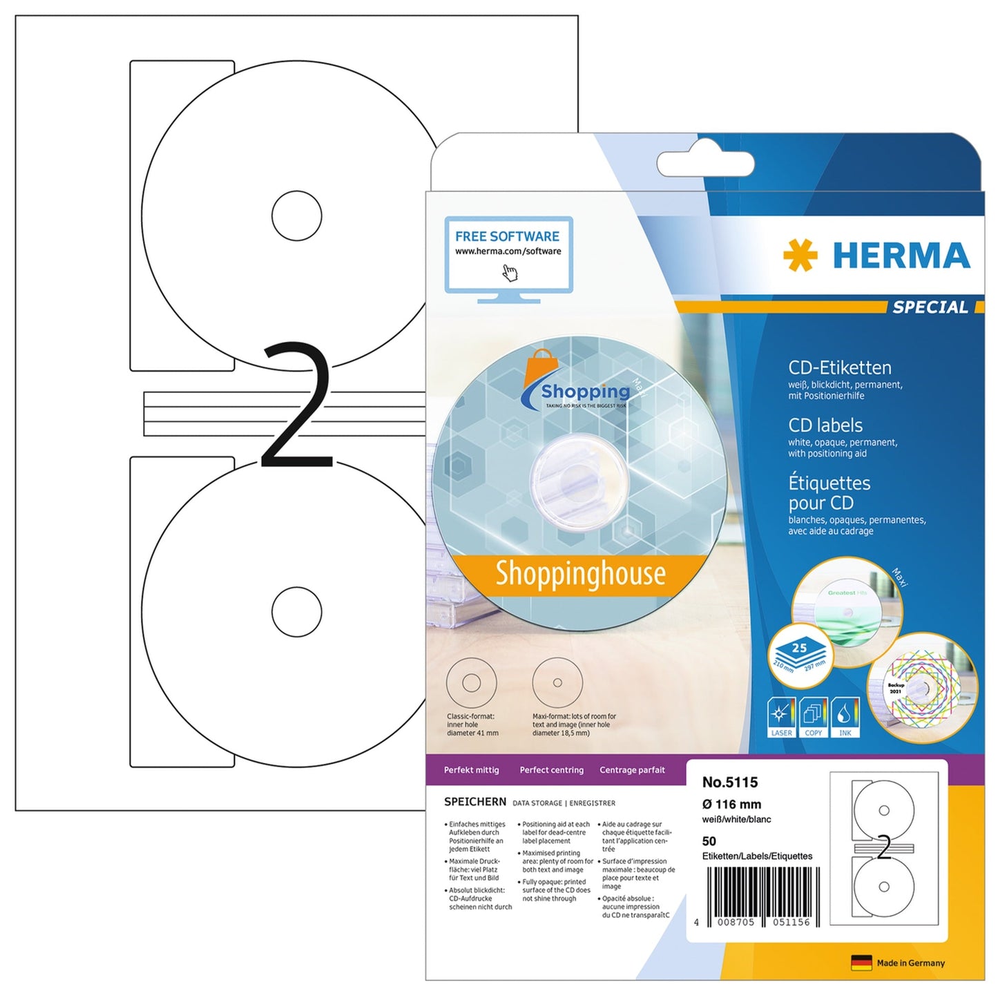 HERMA CD/DVD Etikett 116mm Papier weiß 50 Etik./Pack.