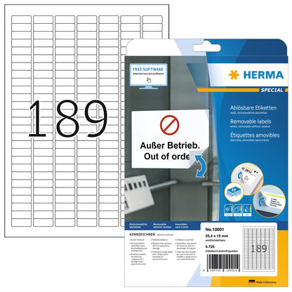 HERMA Haftetikett 25,4 x 10 mm (B x H) wieder ablösbar Papier weiß 4.725 Etik./Pack.
