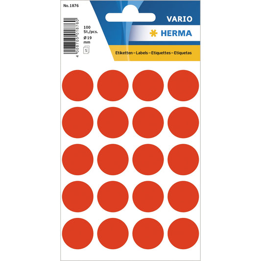 HERMA Markierungspunkt VARIO 19mm Papier leuchtrot 100 Etik./Pack.