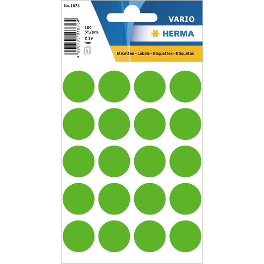 HERMA Markierungspunkt VARIO 19mm Papier leuchtgrün 100 Etik./Pack.