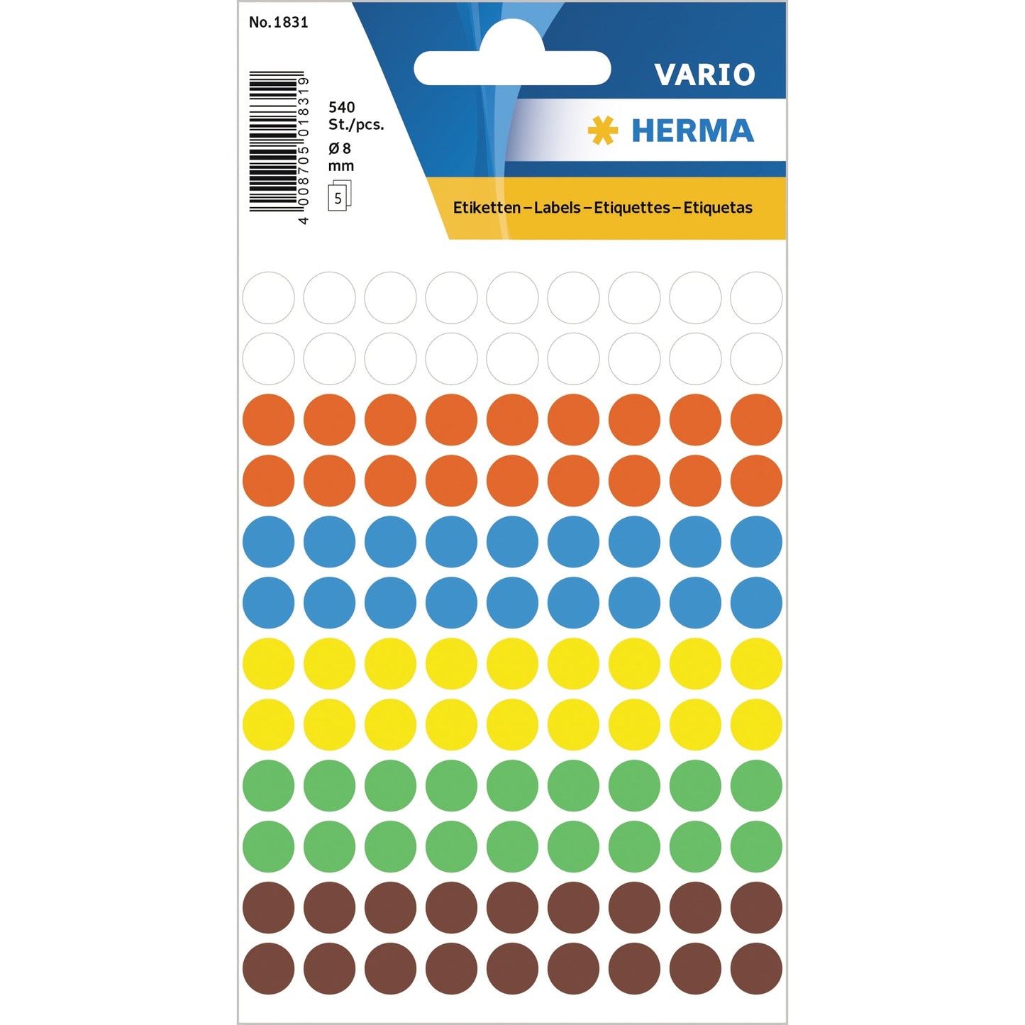 HERMA Markierungspunkt VARIO 8mm Papier farbig sortiert 540 Etik./Pack.