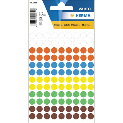 HERMA Markierungspunkt VARIO 8mm Papier farbig sortiert 540 Etik./Pack.