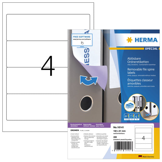 HERMA Ordnerrückenetikett breit/kurz 61 x 192 mm (B x H) selbstklebend weiß 400 Etik./Pack.