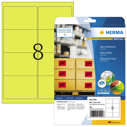 HERMA Neonetikett 99,1 x 67,7 mm (B x H) nicht wieder ablösbar neongelb 160 Etik./Pack.