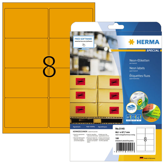 HERMA Neonetikett 99,1 x 67,7 mm (B x H) nicht wieder ablösbar neonorange 160 Etik./Pack.