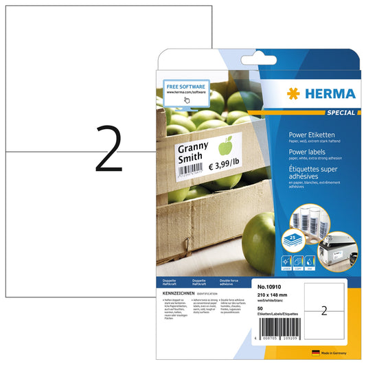 HERMA Universaletikett Power 210 x 148 mm (B x H) nicht wieder ablösbar Papier weiß 50 Etik./Pack.