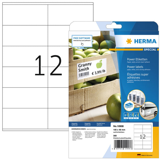 HERMA Universaletikett Power 105 x 48 mm (B x H) nicht wieder ablösbar Papier weiß 300 Etik./Pack.
