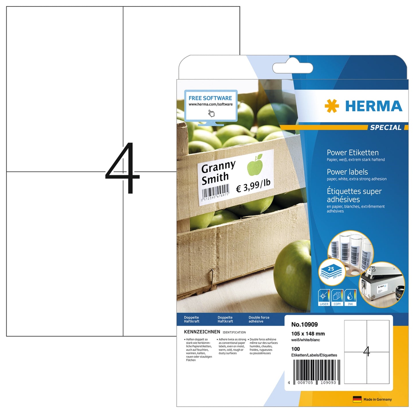 HERMA Universaletikett Power 105 x 148 mm (B x H) nicht wieder ablösbar Papier weiß 100 Etik./Pack.
