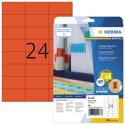 HERMA Universaletikett farbig 70 x 37 mm (B x H) wieder ablösbar Papier rot 480 Etik./Pack.