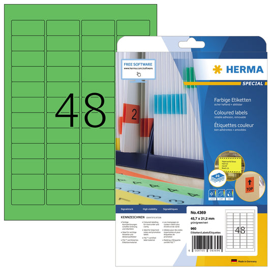 HERMA Universaletikett 45,7 x 21,2 mm (B x H) wieder ablösbar Papier grün 960 Etik./Pack.