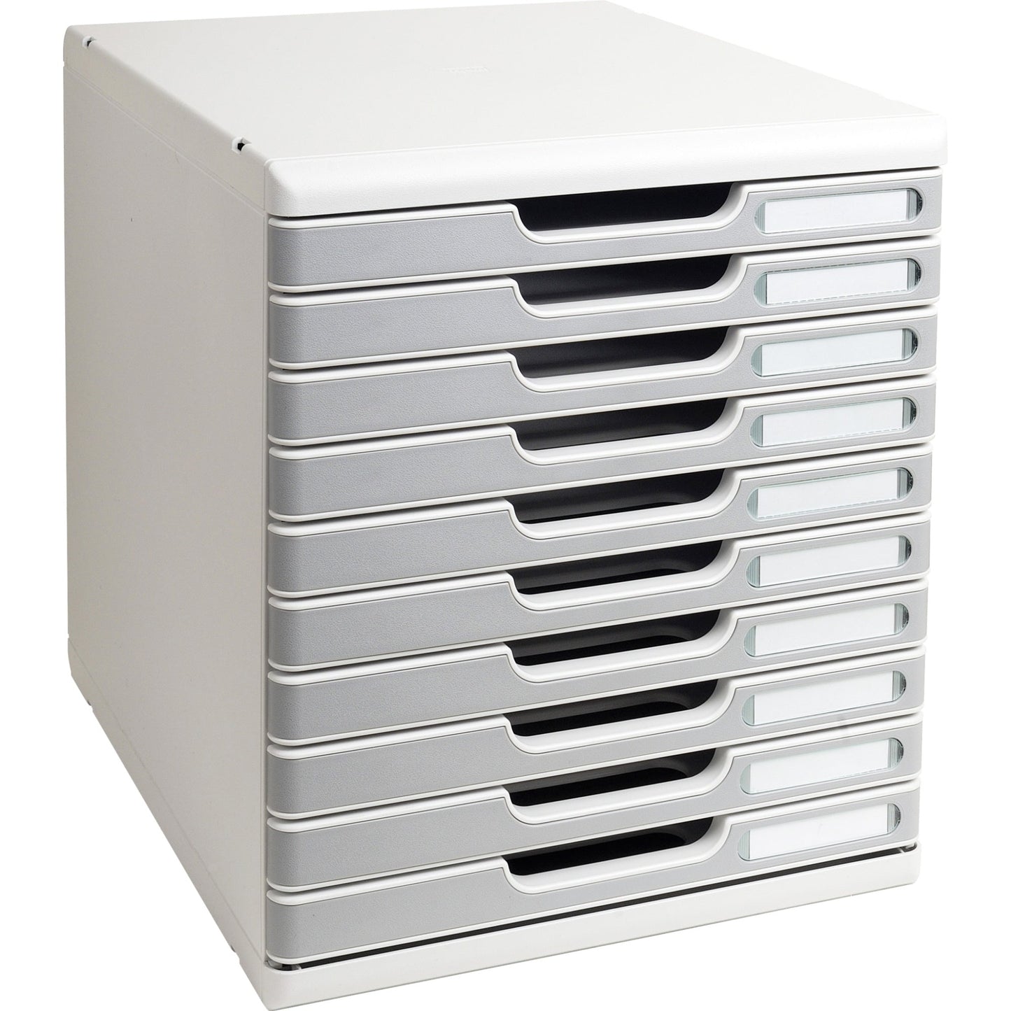 Exacompta Schubladenbox MODULO 10 Schubladen DIN A4+ Polystyrol Gehäusefarbe: lichtgrau Farbe der Schublade: steingrau