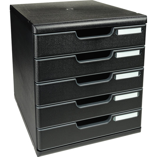 Exacompta Schubladenbox MODULO 5 Schubladen DIN A4+ Polystyrol Gehäusefarbe: schwarz Farbe der Schublade: schwarz