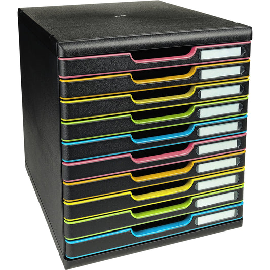Exacompta Schubladenbox MODULO 10 Schubladen DIN A4+ Polystyrol Gehäusefarbe: schwarz Farbe der Schublade: schwarz/harlekin