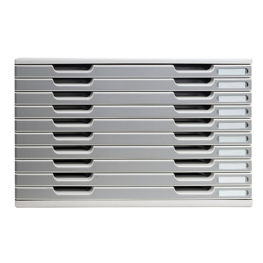 Exacompta Schubladenbox MODULO 10 Schubladen DIN A3+ Polystyrol Gehäusefarbe: lichtgrau Farbe der Schublade: steingrau