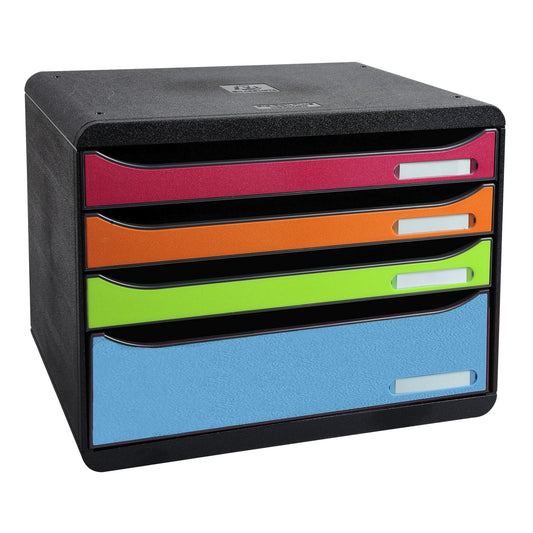 Exacompta Schubladenbox BIG-BOX plus quer 4 Schubladen DIN A4, Überbreite Polystyrol Gehäusefarbe: schwarz Farbe der Schublade: mehrfarbig