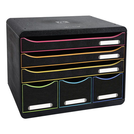 Exacompta Schubladenbox STORE-BOX Maxi 6 Schubladen DIN A4 quer Polystyrol Gehäusefarbe: schwarz Farbe der Schublade: schwarz/harlekin