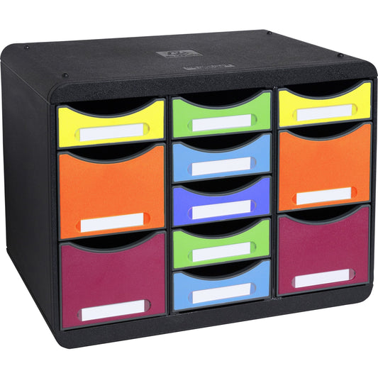 Exacompta Schubladenbox STORE-BOX Multi 11 Schubladen Polystyrol Gehäusefarbe: schwarz Farbe der Schublade: mehrfarbig