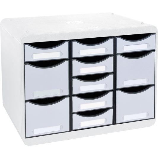 Exacompta Schubladenbox STORE-BOX Multi 11 Schubladen Polystyrol Gehäusefarbe: lichtgrau Farbe der Schublade: lichtgrau