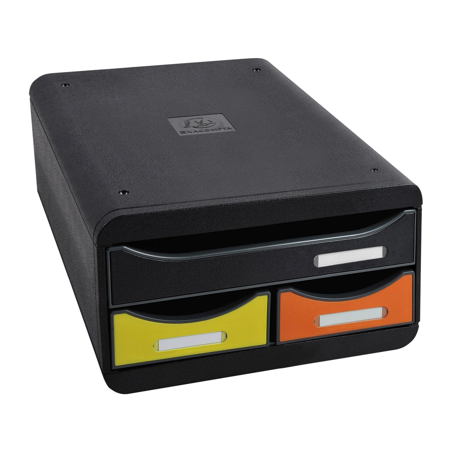 Exacompta Schubladenbox SMALL-BOX Mini 3 Schubladen DIN A4, Überbreite Polystyrol Gehäusefarbe: schwarz Farbe der Schublade: mehrfarbig