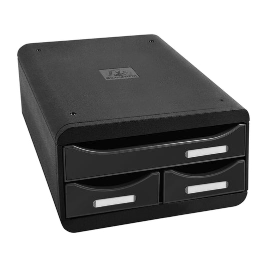 Exacompta Schubladenbox SMALL-BOX Mini 3 Schubladen DIN A4, Überbreite Polystyrol Gehäusefarbe: schwarz Farbe der Schublade: schwarz glossy