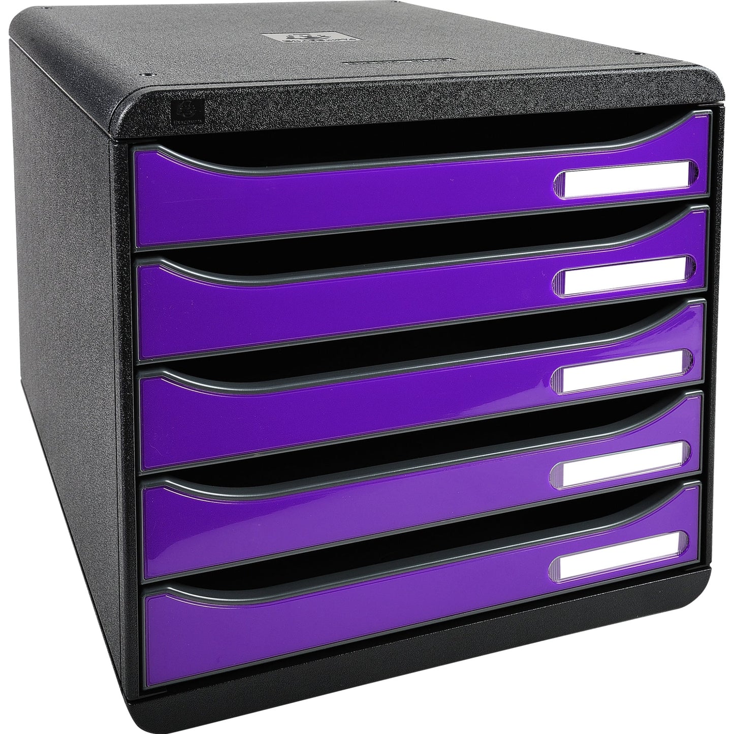 Exacompta Schubladenbox BIG-BOX plus 5 Schubladen DIN A4, Überbreite Polystyrol Gehäusefarbe: schwarz Farbe der Schublade: violett glossy