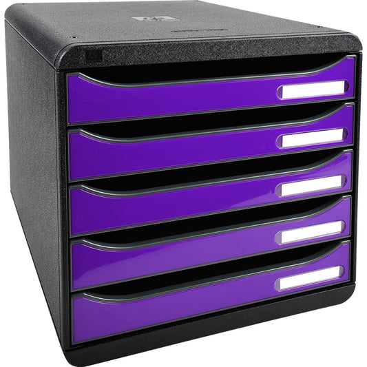 Exacompta Schubladenbox BIG-BOX plus 5 Schubladen DIN A4, Überbreite Polystyrol Gehäusefarbe: schwarz Farbe der Schublade: violett glossy