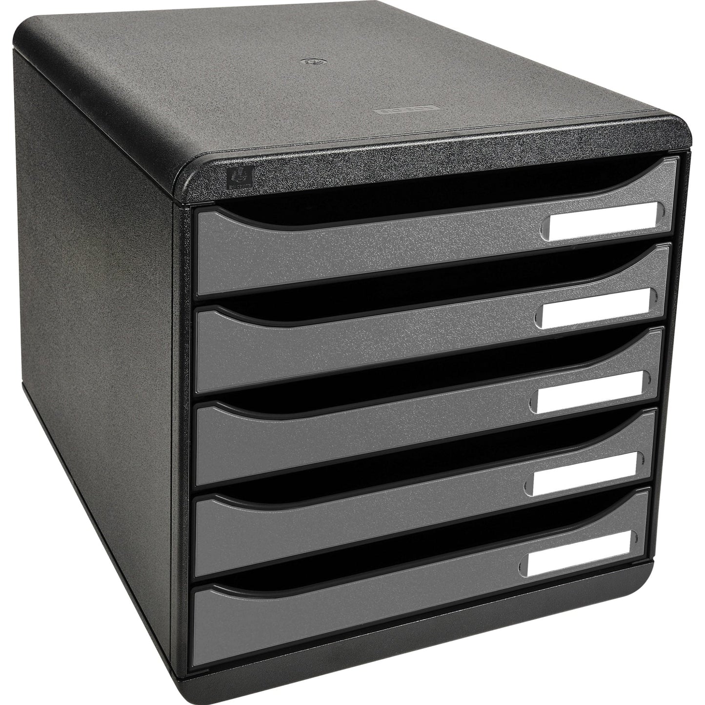 Exacompta Schubladenbox BIG-BOX plus 5 Schubladen DIN A4, Überbreite Polystyrol Gehäusefarbe: schwarz Farbe der Schublade: silber