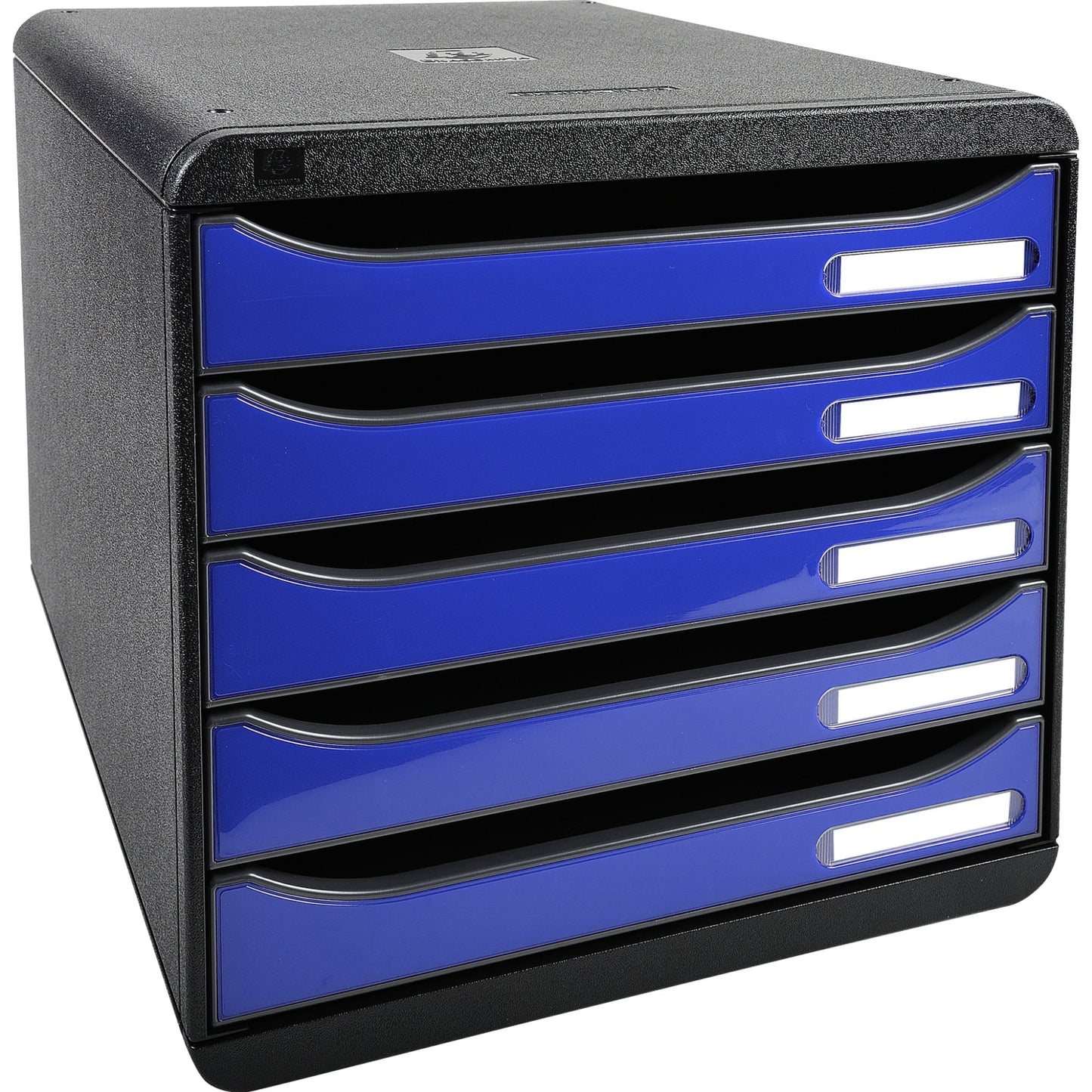 Exacompta Schubladenbox BIG-BOX plus 5 Schubladen DIN A4, Überbreite Polystyrol Gehäusefarbe: schwarz Farbe der Schublade: königsblau glossy