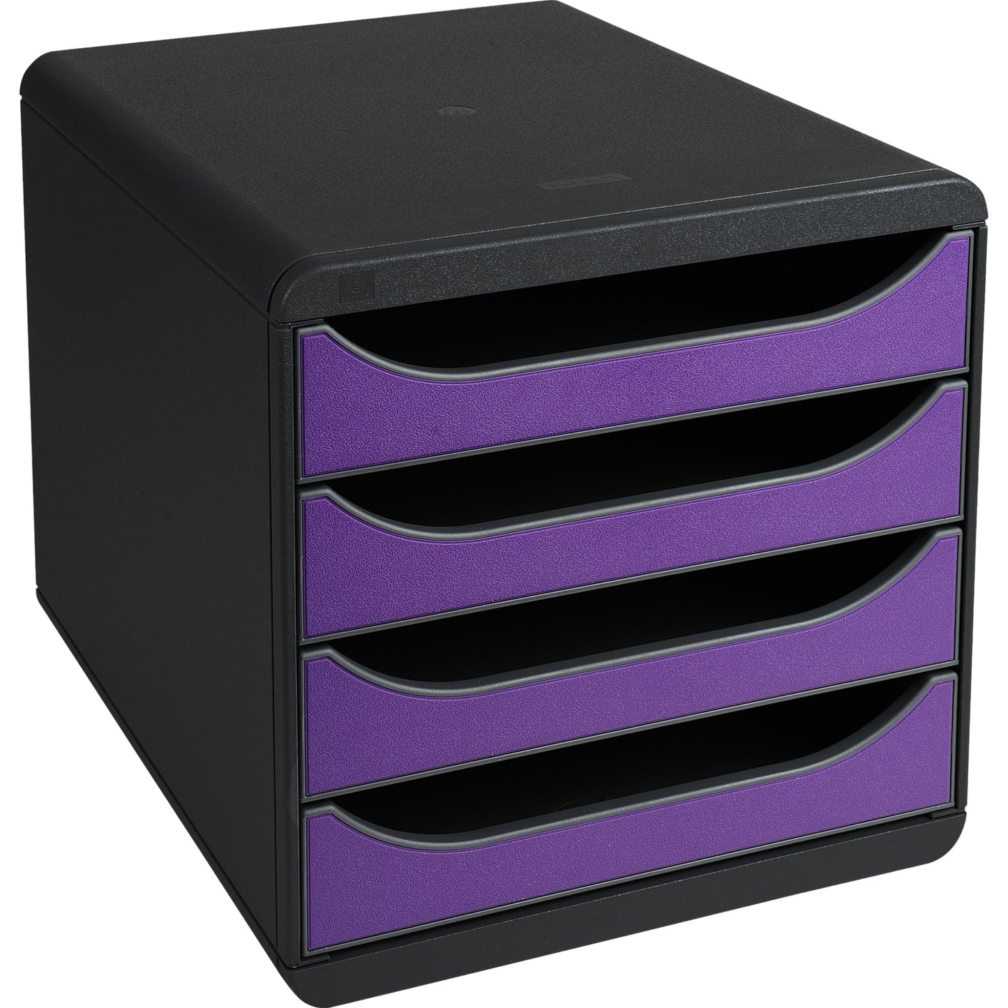 Exacompta Schubladenbox BIG-BOX 4 Schubladen DIN A4, Überbreite Polystyrol Gehäusefarbe: schwarz Farbe der Schublade: violett