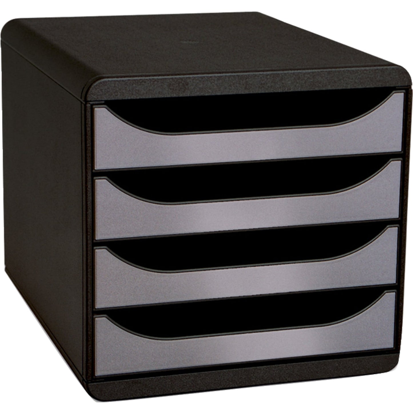 Exacompta Schubladenbox BIG-BOX 4 Schubladen DIN A4, Überbreite Polystyrol Gehäusefarbe: schwarz Farbe der Schublade: silber