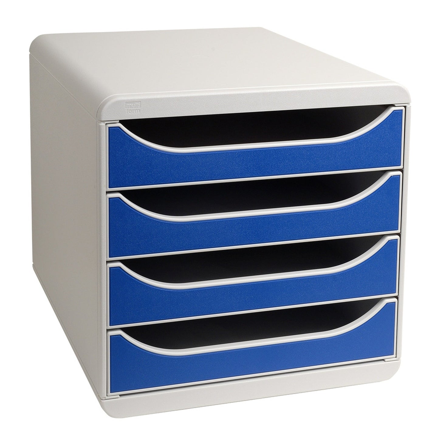 Exacompta Schubladenbox BIG-BOX 4 Schubladen DIN A4, Überbreite Polystyrol Gehäusefarbe: lichtgrau Farbe der Schublade: blau