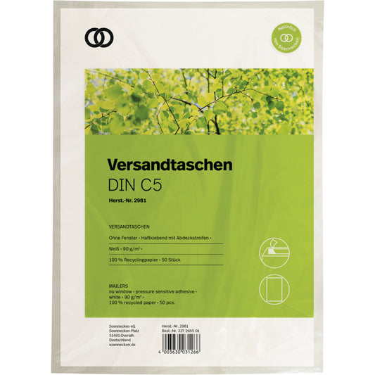 Soennecken Versandtasche oeco DIN C5 162 x 229 mm (B x H) mit Haftklebung ohne Fenster 90g/m² weiß 50 St./Pack.