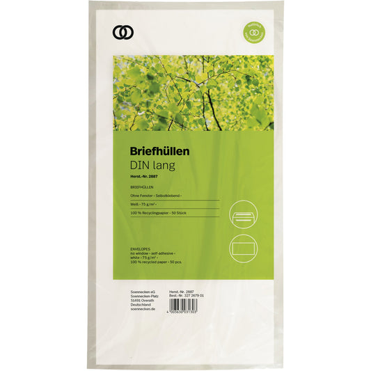 Soennecken Briefumschlag oeco DIN lang 220 x 110 mm (B x H) mit Selbstklebung ohne Fenster 75g/m² weiß 50 St./Pack.