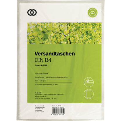 Soennecken Versandtasche oeco DIN B4 240 x 353 mm (B x H) mit Haftklebung ohne Fenster 120g/m² weiß 50 St./Pack.