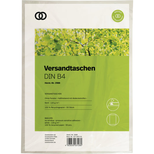 Soennecken Versandtasche oeco DIN B4 240 x 353 mm (B x H) mit Haftklebung ohne Fenster 120g/m² weiß 50 St./Pack.