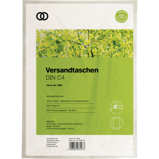 Soennecken Versandtasche oeco DIN C4 229 x 324 mm (B x H) mit Haftklebung ohne Fenster 90g/m² weiß 50 St./Pack.