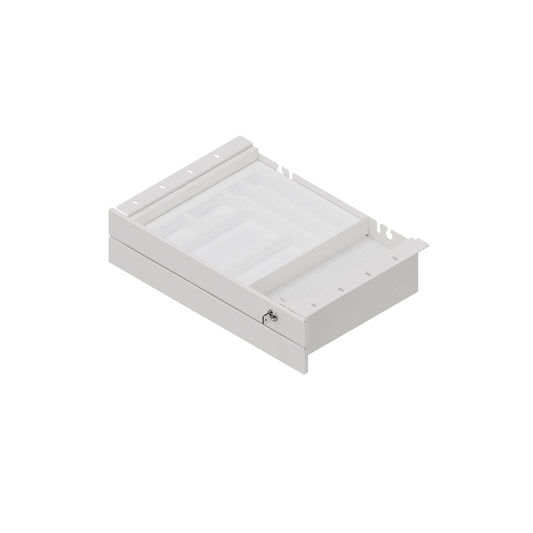 Hammerbacher Unterbauschublade Schreibtische VXMKA/VXDKB Innenmaße: 354 x 50 x 293 mm (B x H x T) Außenmaße: 464 x 11,6 x 272 mm (B x H x T) inkl. Utensilienschale (300 x 260 mm), Antirutschmatte (weiß), Trennsteg Werkstoff der Front: Metall