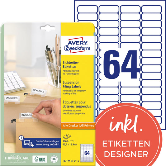 Avery Zweckform Sichtreiteretikett 45,7 x 16,9 mm (B x H) Papier weiß