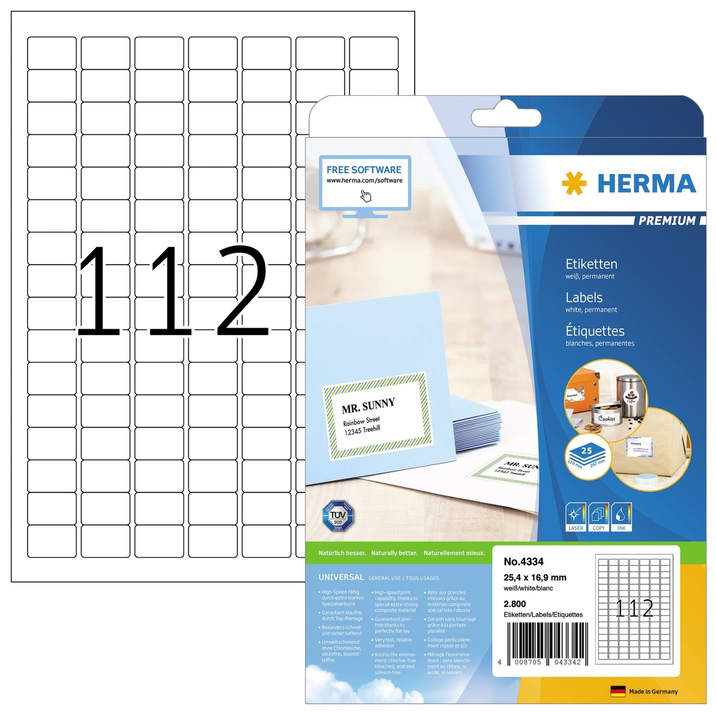 HERMA Universaletikett PREMIUM 25,4 x 16,9 mm (B x H) nicht wieder ablösbar Papier weiß 2.800 Etik./Pack.