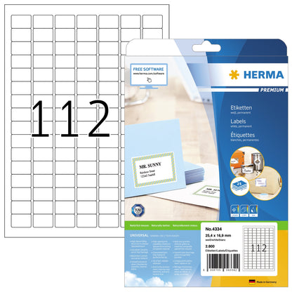 HERMA Universaletikett PREMIUM 25,4 x 16,9 mm (B x H) nicht wieder ablösbar Papier weiß 2.800 Etik./Pack.