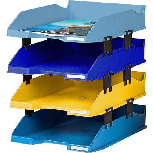 Exacompta Briefablage COMBO MIDI BEE BLUE DIN A4, Überbreite Kunststoff Farbe: hellblau, marineblau, safran, türkis 4 St./Pack.